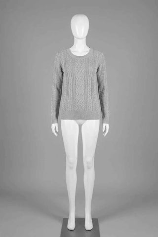 Sweter warkoczowy z okrągłym dekoltem - Szary
