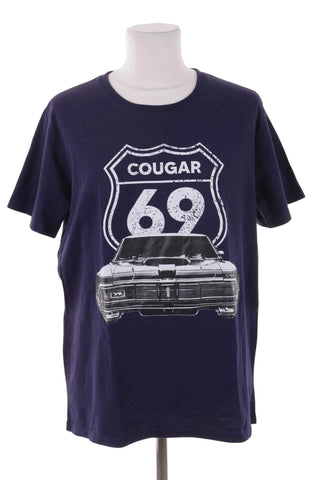T-shirt bawełniany z nadrukiem Cougar 69 - Granatowy
