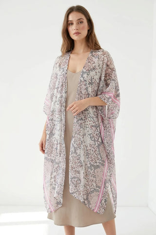 Lekkie Kimono z Różowymi Akcentami  100% modal