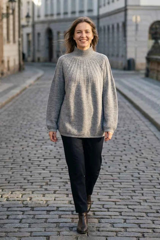 Sweter z golfem dzianinowy - Szary