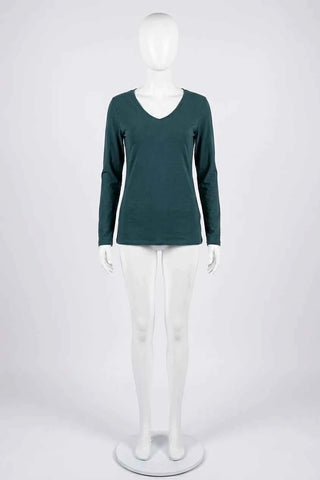 Bluzka damska long sleeve dekolt V - Butelkowa zieleń