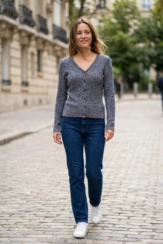 Sweter zapinany na guziki melanżowy - Szary
