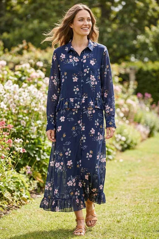 Sukienka maxi w kwiaty - Granatowa