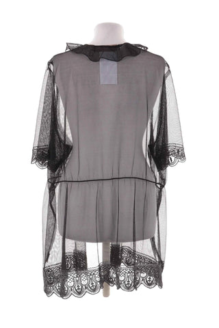 Czarna Przezroczysta Narzutka Kimono z Koronką