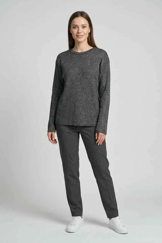 Sweter damski prążkowany z połyskiem - Szary