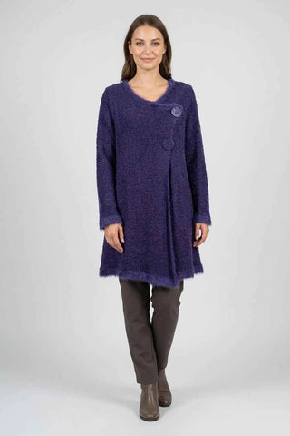 Kardigan bouclé oversize z futerkiem - Fioletowy