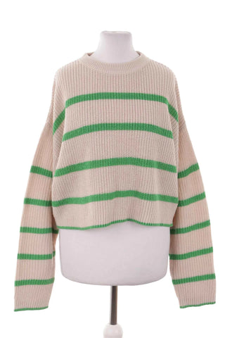 Sweter damski krótki  w paski - Beżowo-zielony