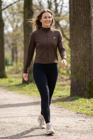 Bluza sportowa damska rozpinana z logo - Brązowa