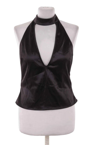 Halter Top Damski Satynowy Gładki - Czarny