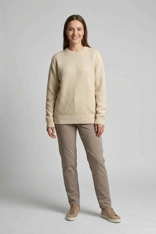 Sweter damski z waflowym splotem - Kremowy