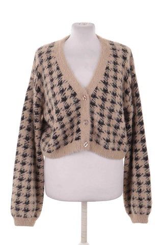 Sweter krótki w pepitkę - beżowo-czarny