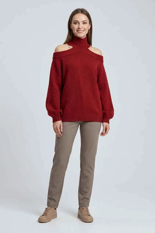 Sweter damski dzianinowy cold shoulder