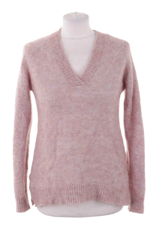 Sweter damski puszysty V-neck - Różowy  34% moher, 34% wełna