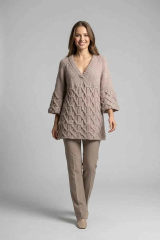Sweter damski wełniany wzorzysty - Beżowy  60% moher  20% wełna