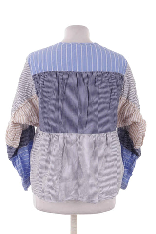 Bluzka damska w paski patchwork - Niebieska