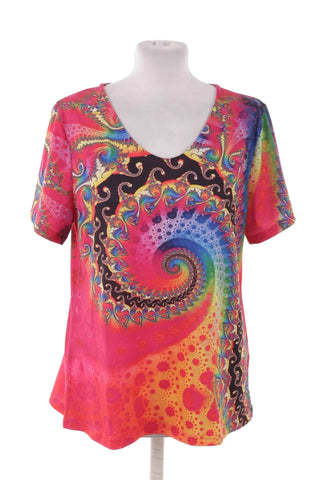 Koszulka damska wzorzysta dekolt V - Różowa