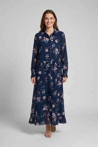 Sukienka maxi w kwiaty - Granatowa