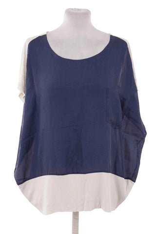 Bluzka oversize dwukolorowa - Granatowy/Biały  50% jedwab