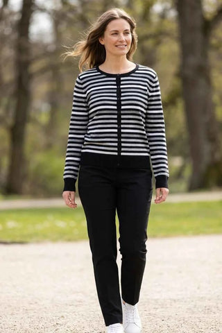 Sweter rozpinany w paski - Czarno-biało-szary