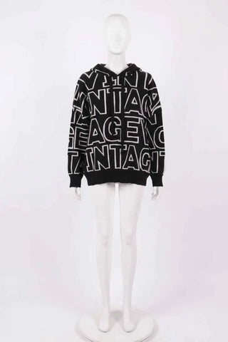 Bluza z kapturem dzianinowa wzór Vintage - Czarna