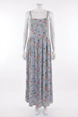 Niebieska Letnia Sukienka Maxi w Kwiaty