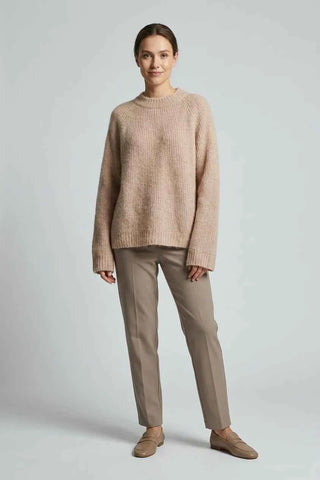Sweter prążkowany oversize - Beżowy  52% alpaka