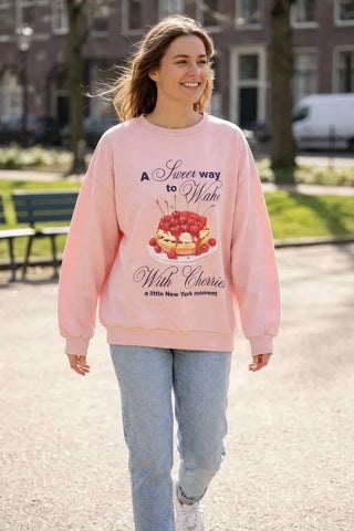 Bluza damska oversize z nadrukiem - Różowa