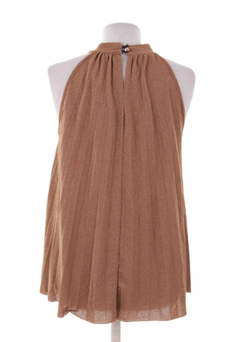 Top halter plisowany z połyskiem - Brązowy