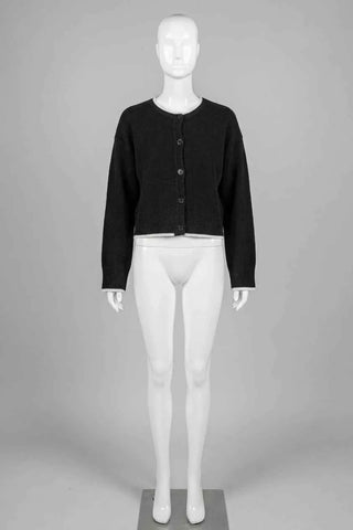 Sweter rozpinany z białą lamówką - Czarny   5% wełna