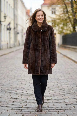 Futro damskie z norek - Brązowe  100% włos naturalny