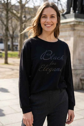 Bluza damska z nadrukiem Black for Elegance - Czarna  48% modal