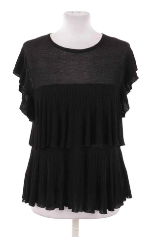Bluzka damska plisowana z falbanami - Czarna