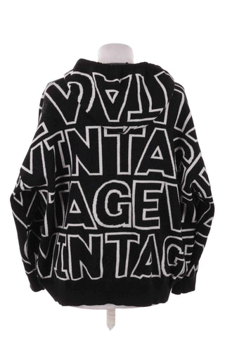 Bluza z kapturem dzianinowa wzór Vintage - Czarna