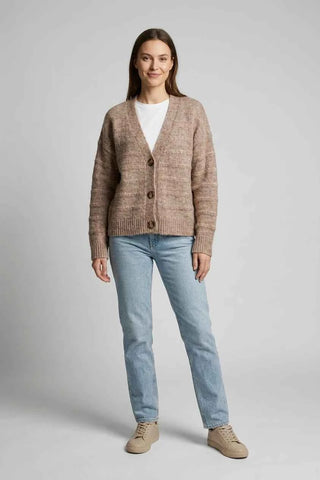 Sweter rozpinany oversize dzianinowy - Beżowy  4% wełna