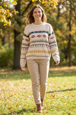 Sweter dzianinowy wzorzysty - Beżowy