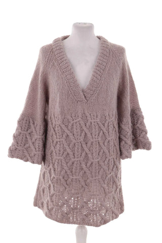 Sweter damski wełniany wzorzysty - Beżowy  60% moher  20% wełna