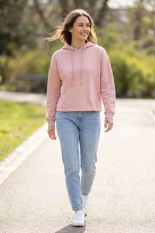 Bluza z kapturem krótka bawełniana - Różowa