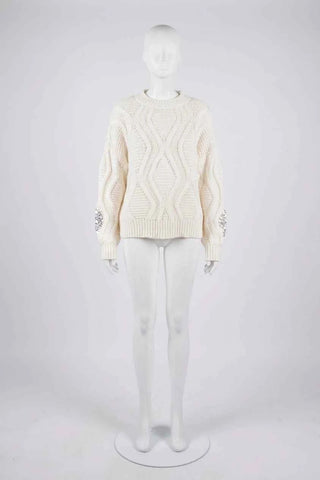 Sweter damski splot warkoczowy z cekinami
