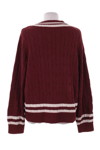 Sweter w serek warkoczowy w paski - Bordowy