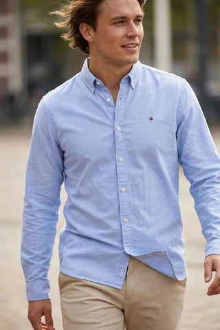 Koszula męska Oxford Tommy Hilfiger - Niebieska  18% len