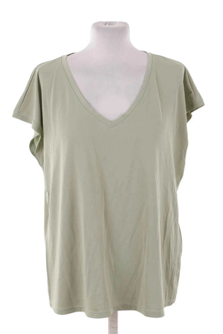 T-shirt damski z dekoltem V luźny - Zielony  70% modal
