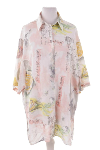 Koszula damska oversize wzorzysta - Biała pastelowa