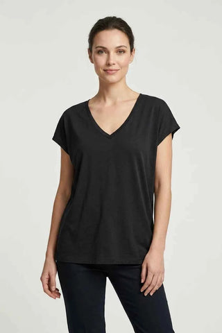 T-shirt damski z dekoltem w serek - Czarny  70% modal