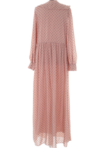 Rozowa Sukienka Maxi w Kropki z Szerokim Kolnierzem