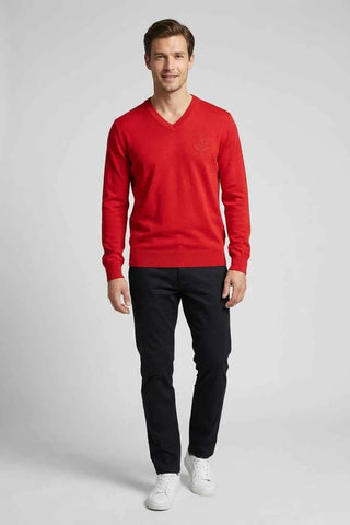 Sweter męski w serek Hugo Boss - Czerwony