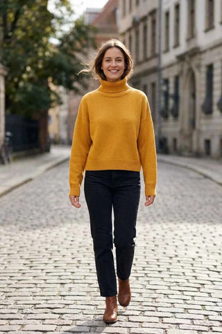 Sweter z golfem krótki - żółty