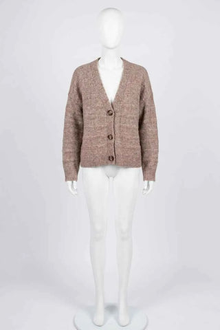 Sweter rozpinany oversize dzianinowy - Beżowy  4% wełna