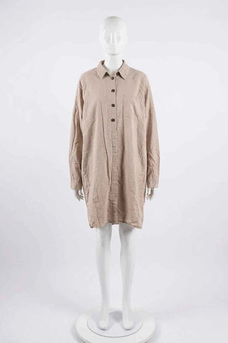 Sukienka koszulowa oversize - Beżowa  55% len