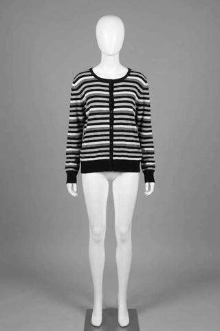 Sweter rozpinany w paski - Czarno-biało-szary