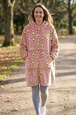 Bluza oversize pluszowa z kapturem awokado - Różowa
